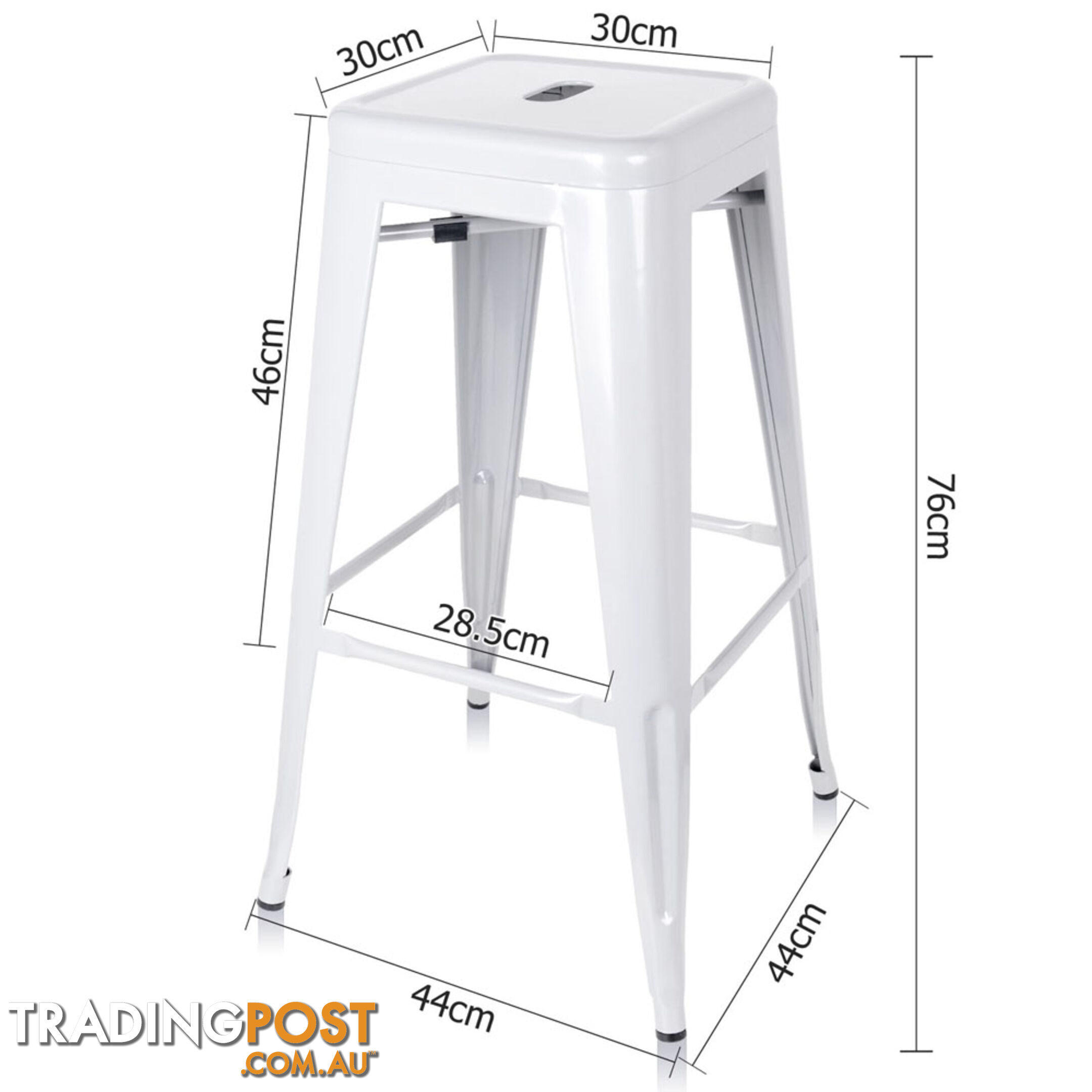 Set of 2 Steel Kitchen Bar Stool 76cm White