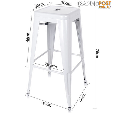 Set of 2 Steel Kitchen Bar Stool 76cm White