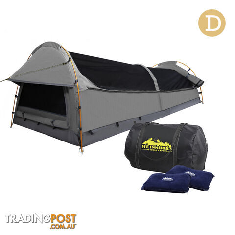 Double Camping Canvas Swag Tent Grey w/ Air Pillow