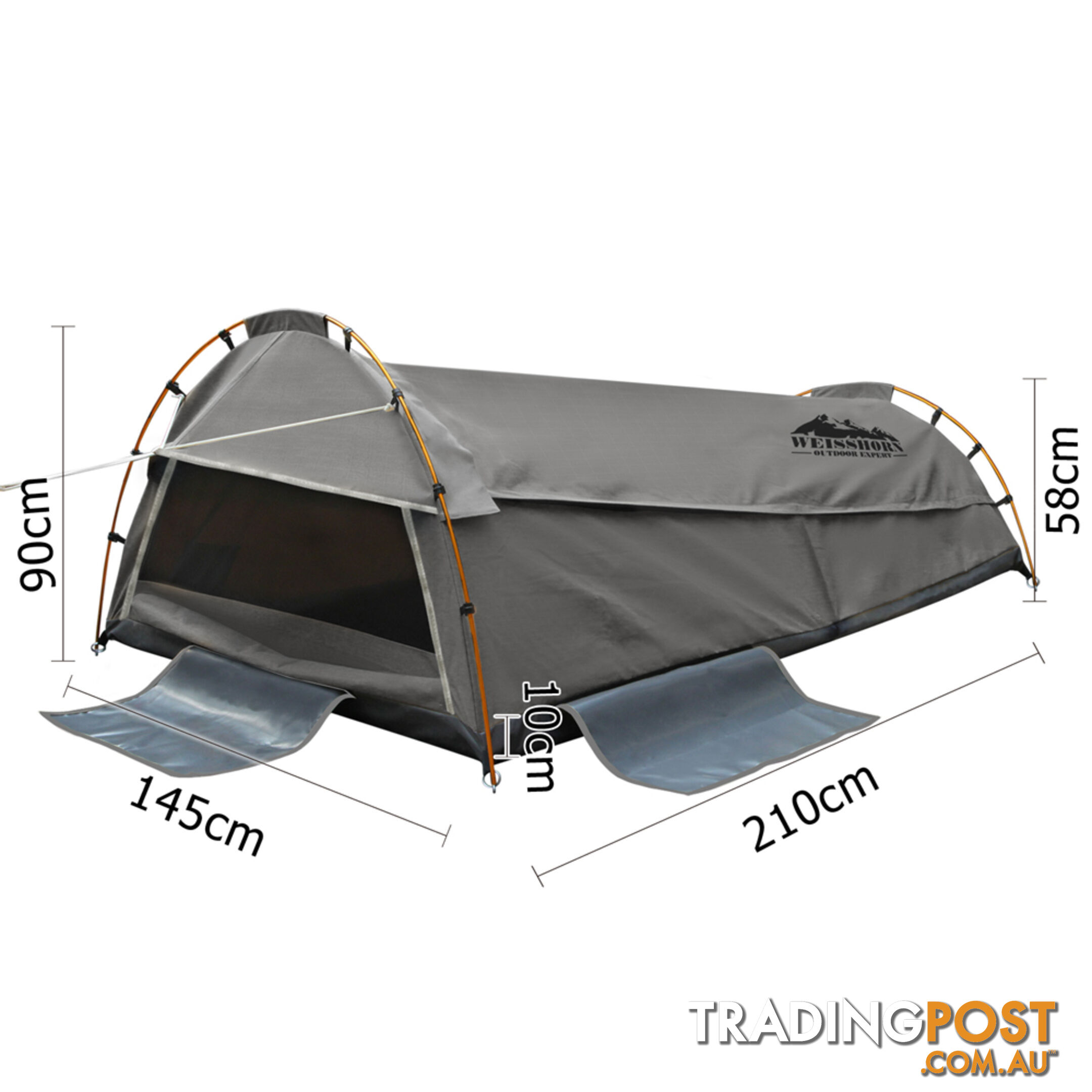 Double Camping Canvas Swag Tent Grey w/ Air Pillow