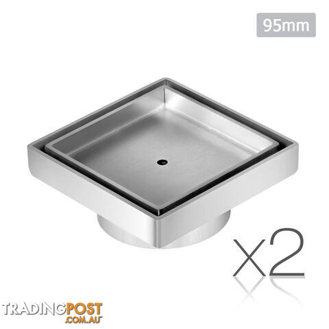 Set of 2 Square Stainless Steel Shower Grate Drain Floor Bathroom 95mm