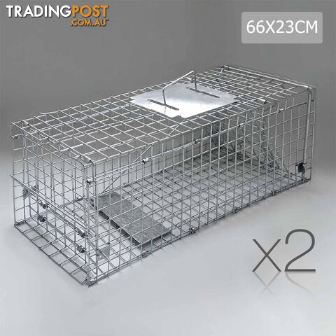 Set of 2 Humane Animal Trap Cage 66 x 23 x 25cm Silver