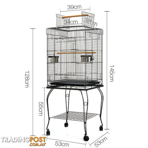 Parrot Pet Aviary Bird Cage w/ Open Roof 145cm Black