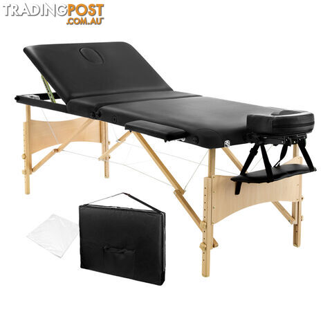 Portable Wooden 3 Fold Massage Table Chair Bed Black 70 cm