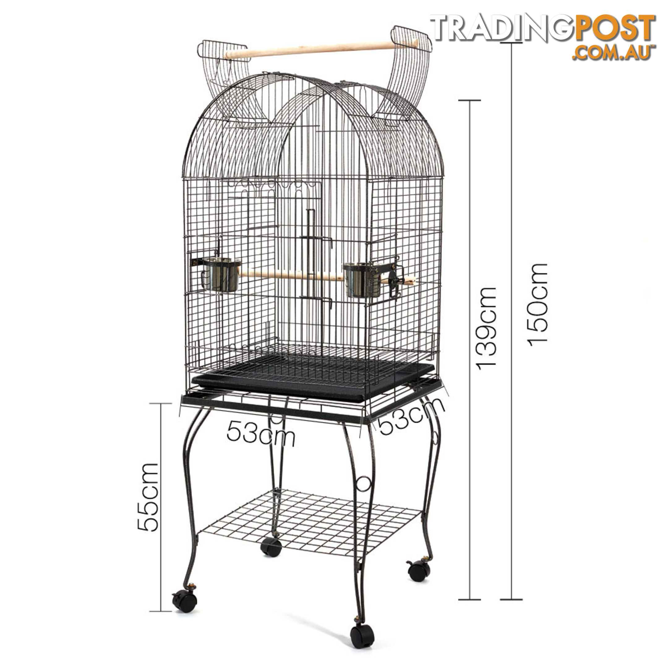 Parrot Pet Aviary Bird Cage w/ Open Roof 150cm Black