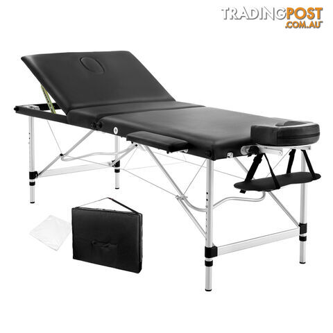 Portable Aluminium 3 Fold Massage Table Chair Bed Black 75cm