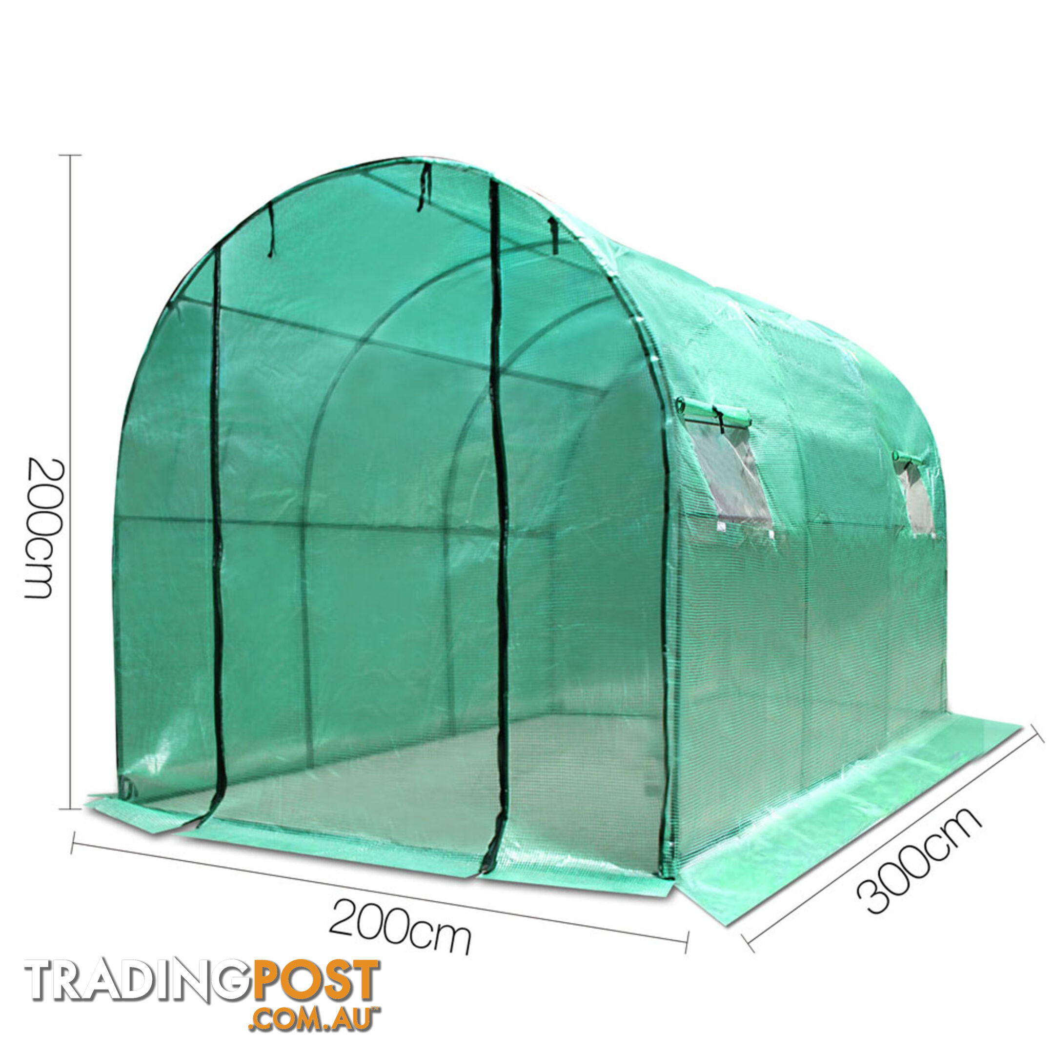 Greenhouse with Green PE Cover - 3M x 2M