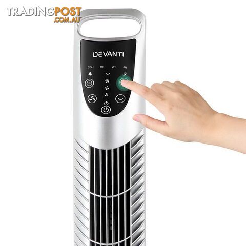 3 Speed Tower Fan  with Remote Control - Silver