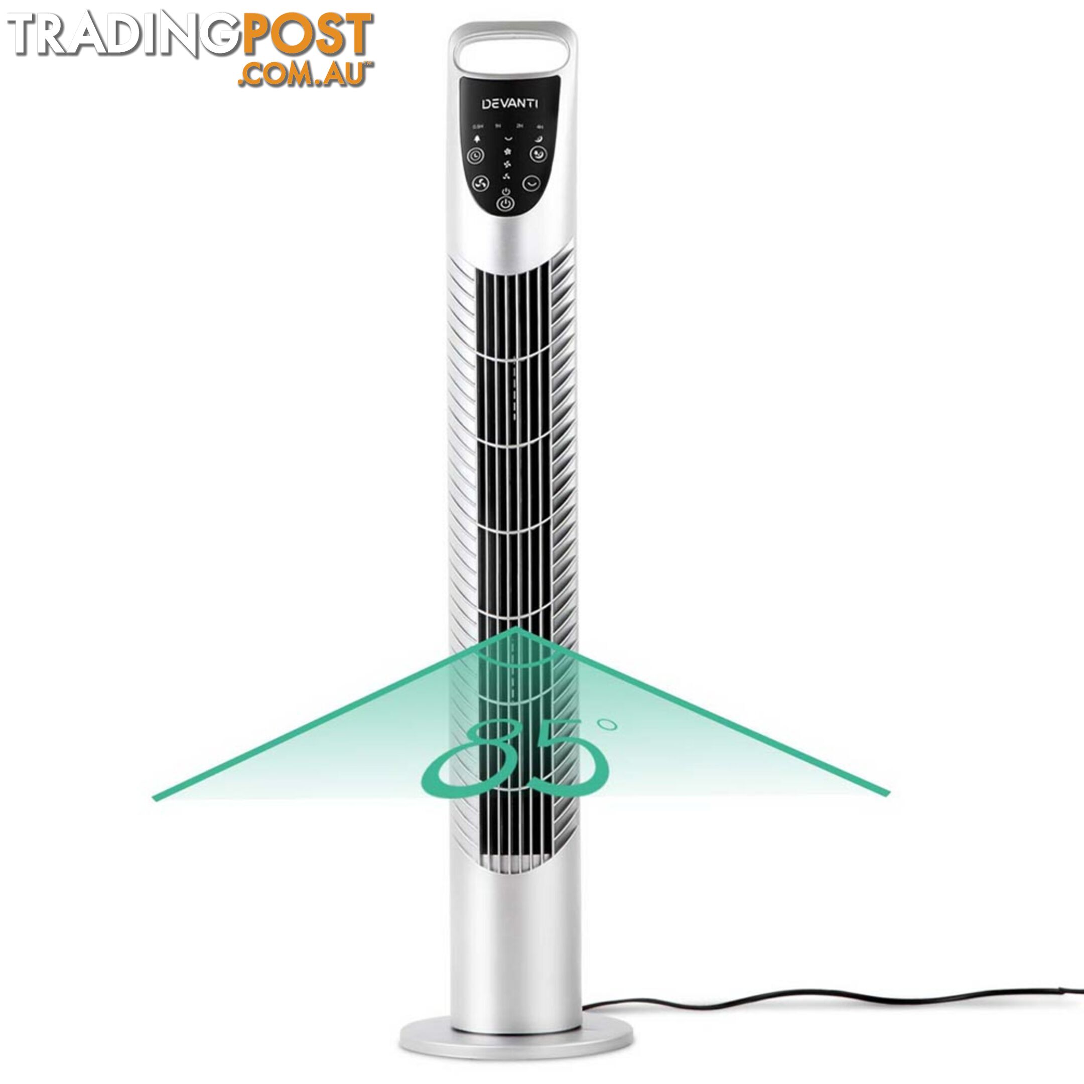 3 Speed Tower Fan  with Remote Control - Silver