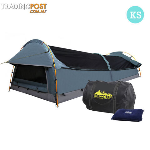 King Single Camping Canvas Swag Tent Navy w/ Air Pillow