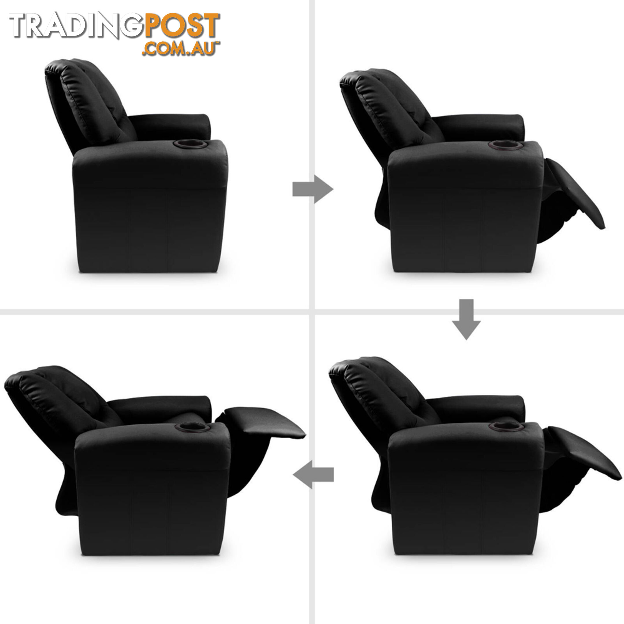 Kids Padded PU Leather Recliner Chair  - Black