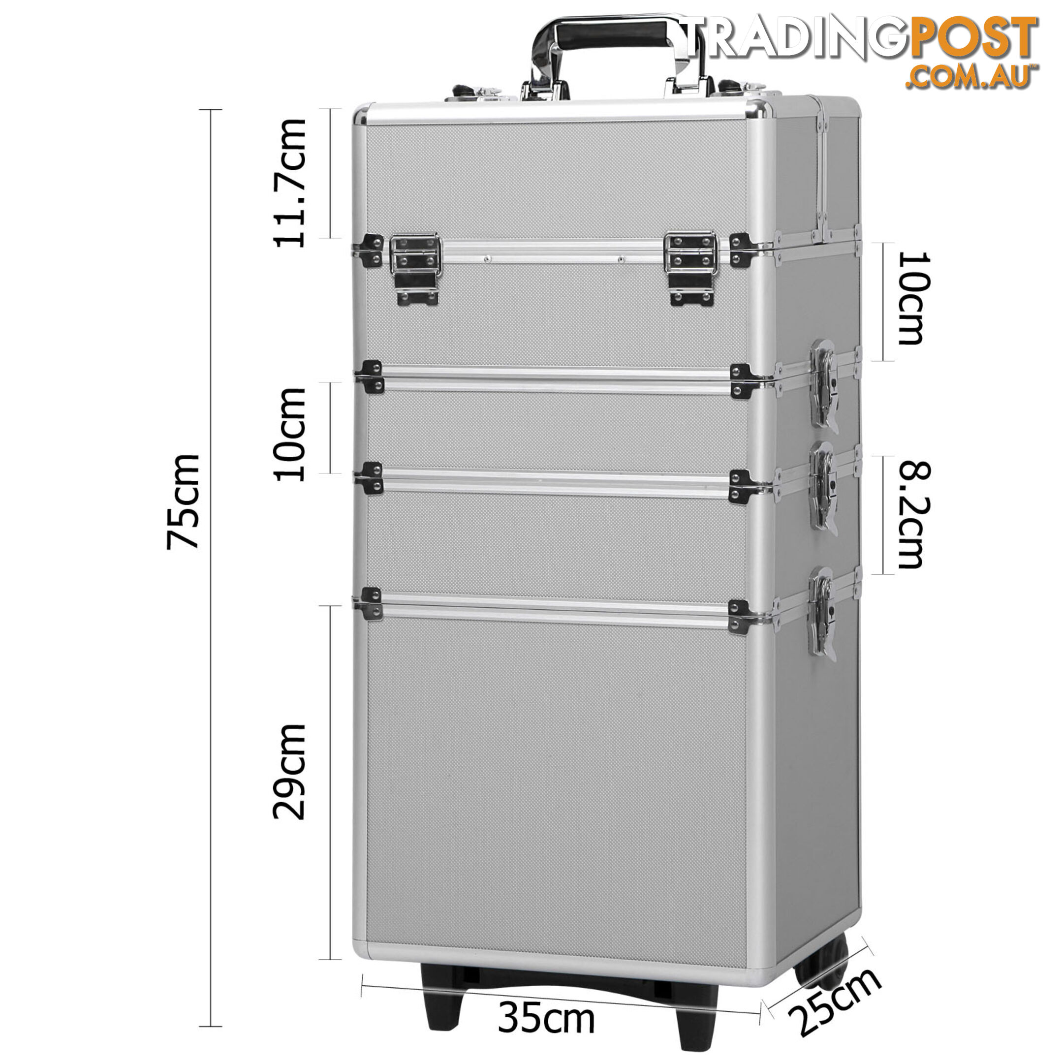 4 in 1 Portable Beauty Make up Cosmetic Trolley Case Silver