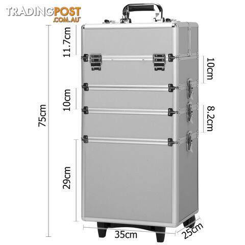 4 in 1 Portable Beauty Make up Cosmetic Trolley Case Silver