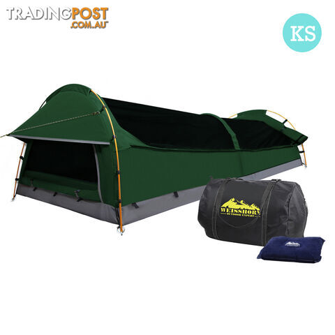 King Single Camping Canvas Swag Tent Green w/ Air Pillow