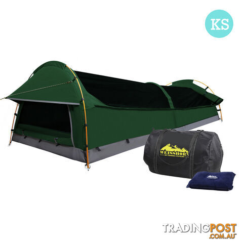 King Single Camping Canvas Swag Tent Green w/ Air Pillow