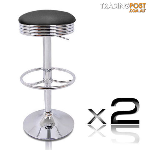 Set of 2 PU Leather Kitchen Bar Stool Black