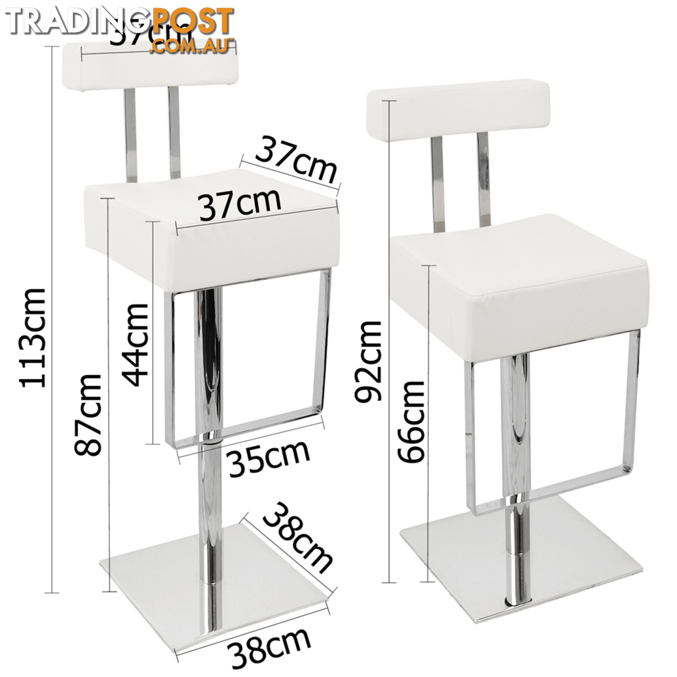 PU Leather Stainless Steel Bar stool - White