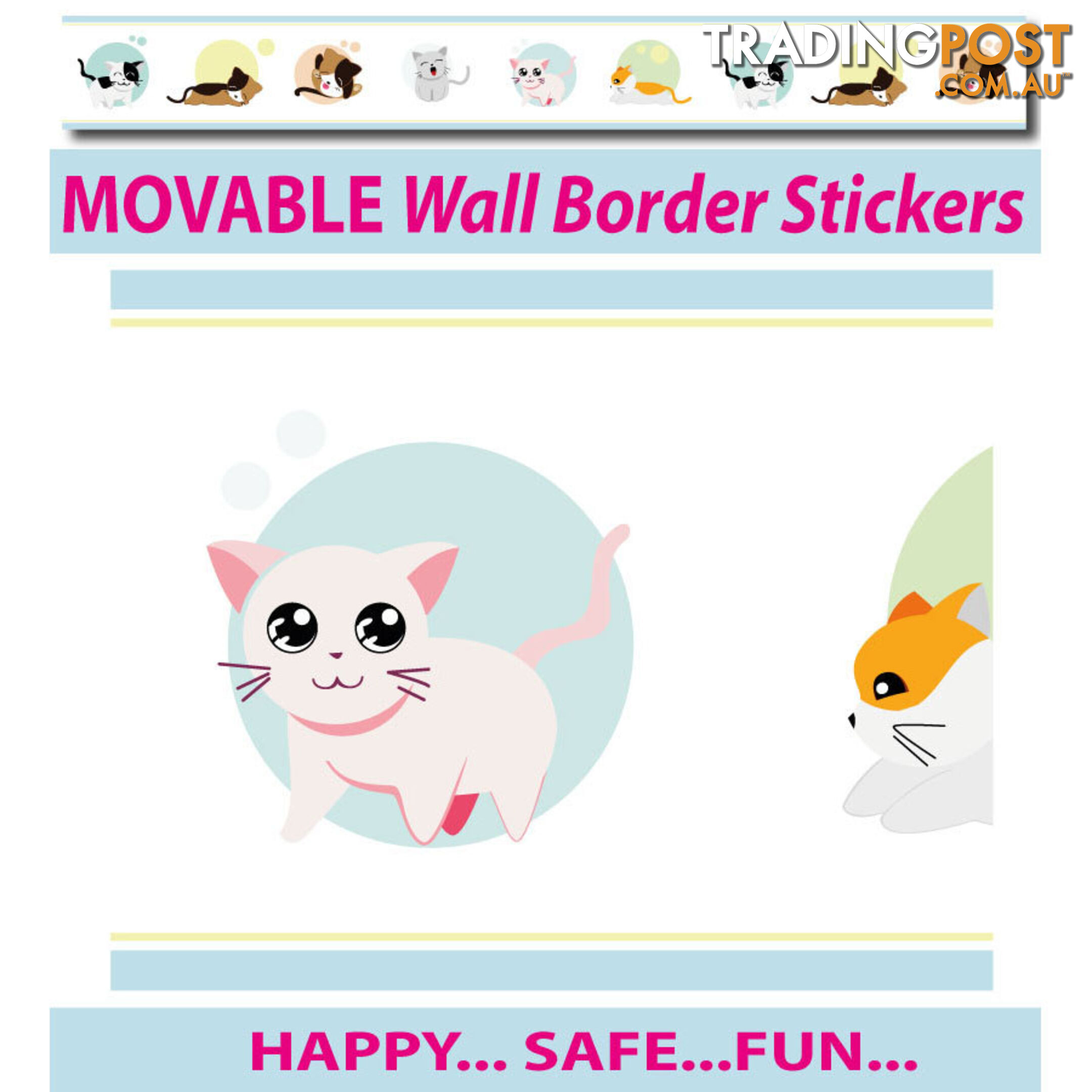 Cute Kittens Wall Border Wall Stickers - Totally Movable