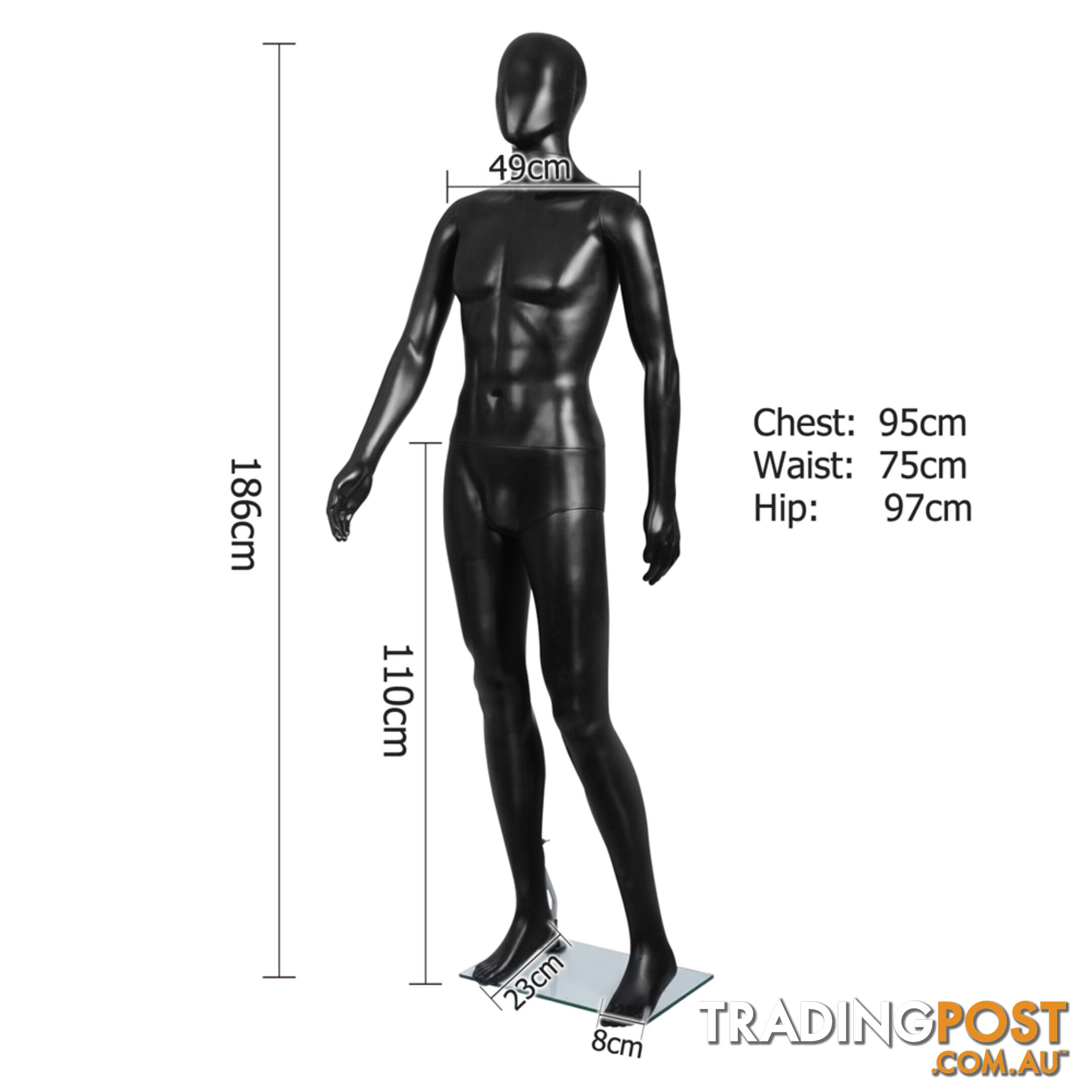 Full Body Male Mannequin Cloth Display Tailor Dressmaker Black 186cm