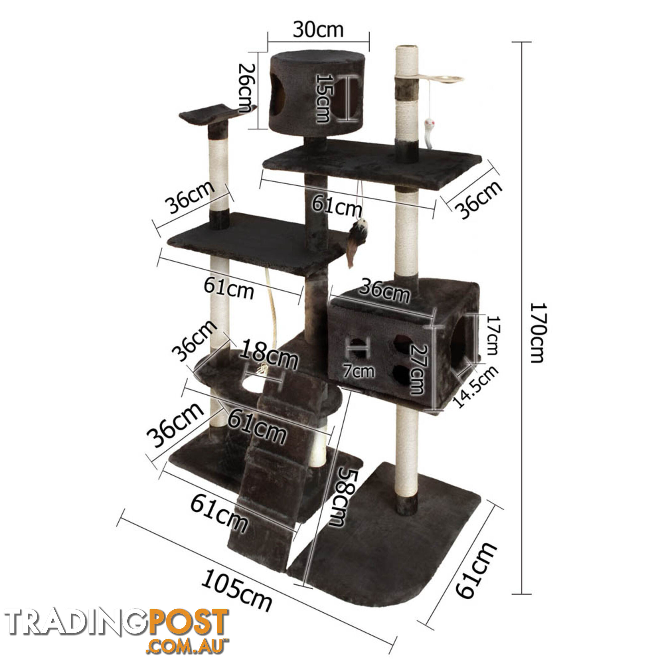 Cat Scratching Poles Post Furniture Tree 170cm Grey