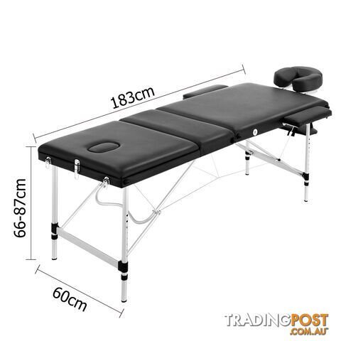 Portable Aluminium 3 Fold Massage Table Chair Bed Black 60cm