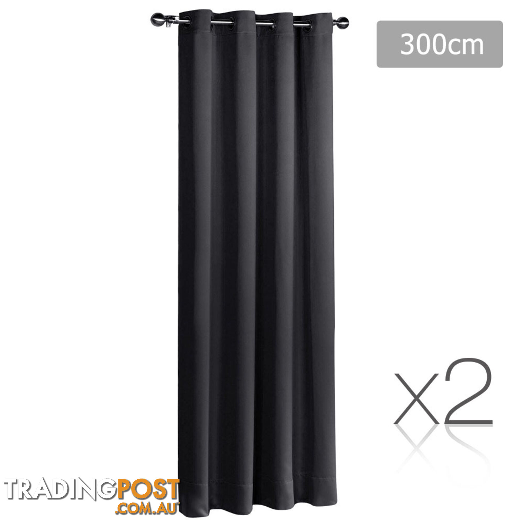 Set of 2 ArtQueen 3 Pass Eyelet Blockout Curtain Black 240cm