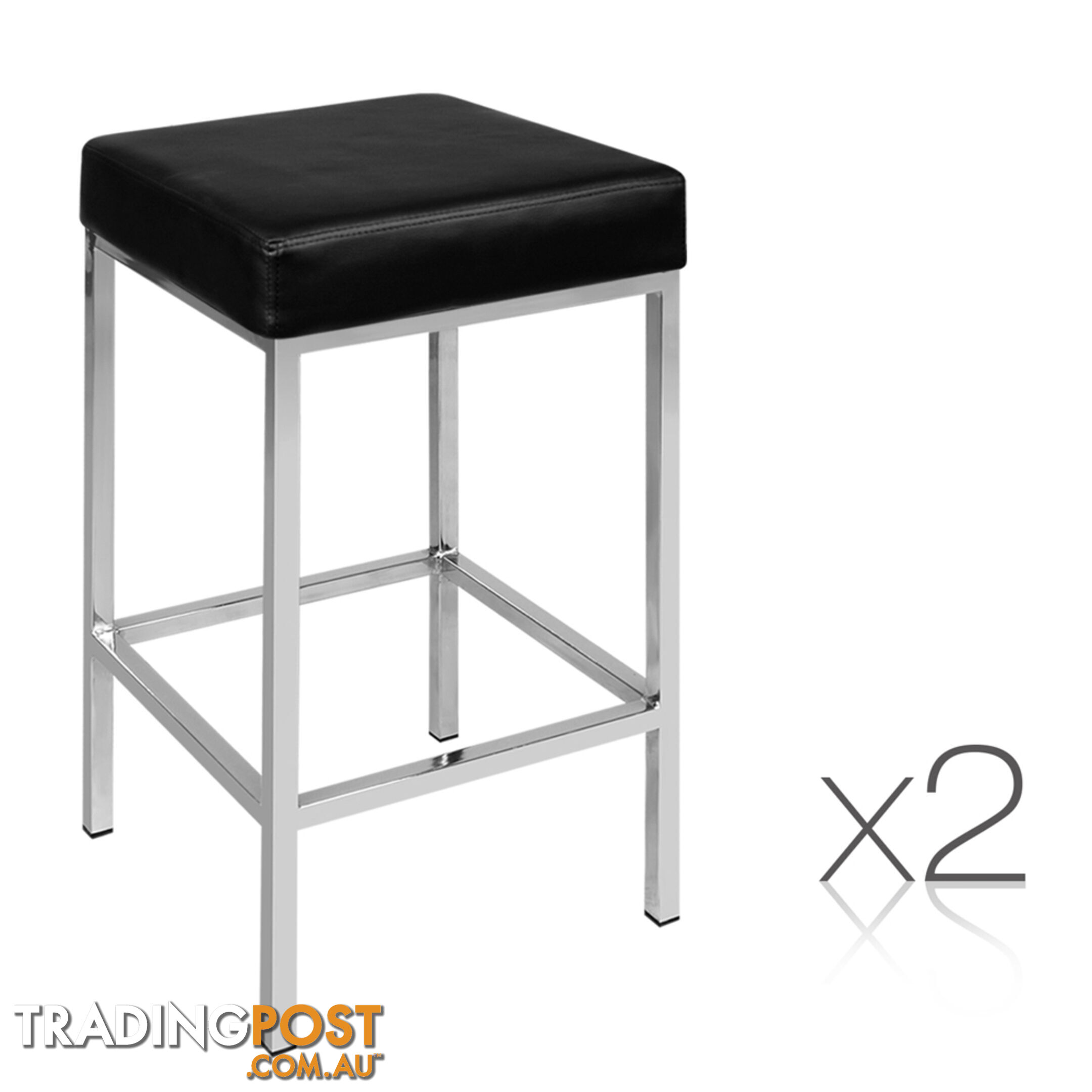 Set of 2 PU Leather Kitchen Bar Stool Black