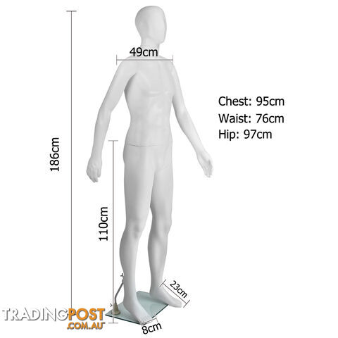 Full Body Male Mannequin Cloth Display Tailor Dressmaker White 186cm