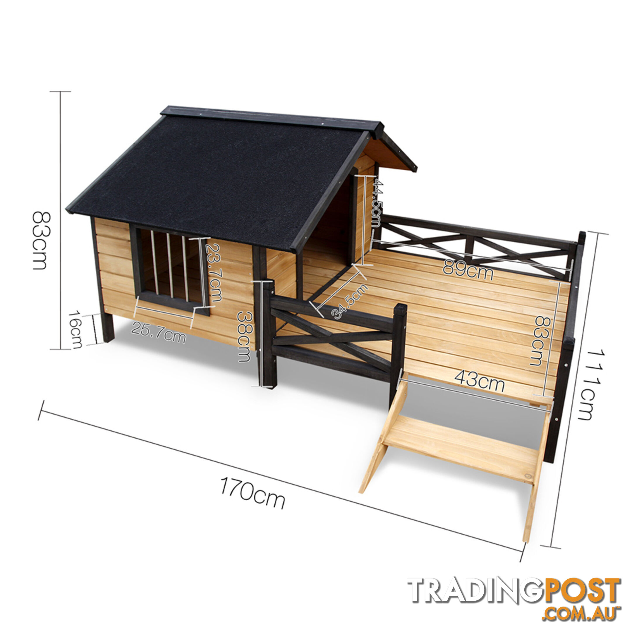 Dog Kennel with Patio - Black