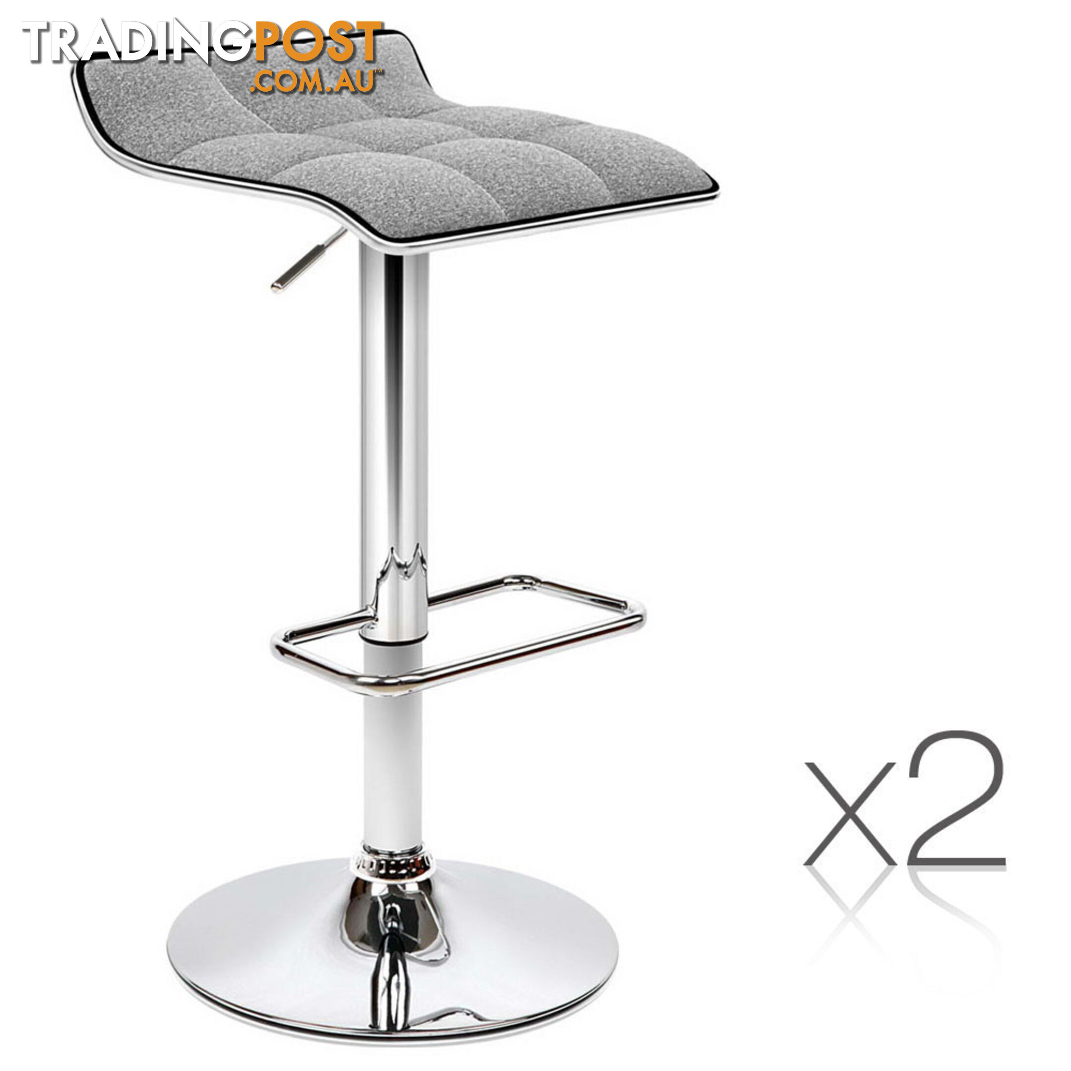 Set of 2 Fabric Bar Stools - Grey