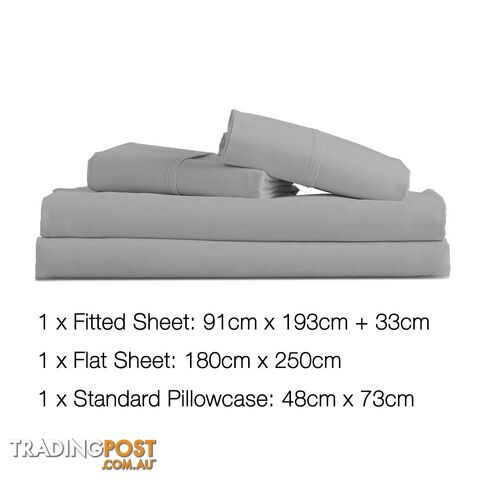 3 Piece Microfibre Sheet Set Single _  Grey