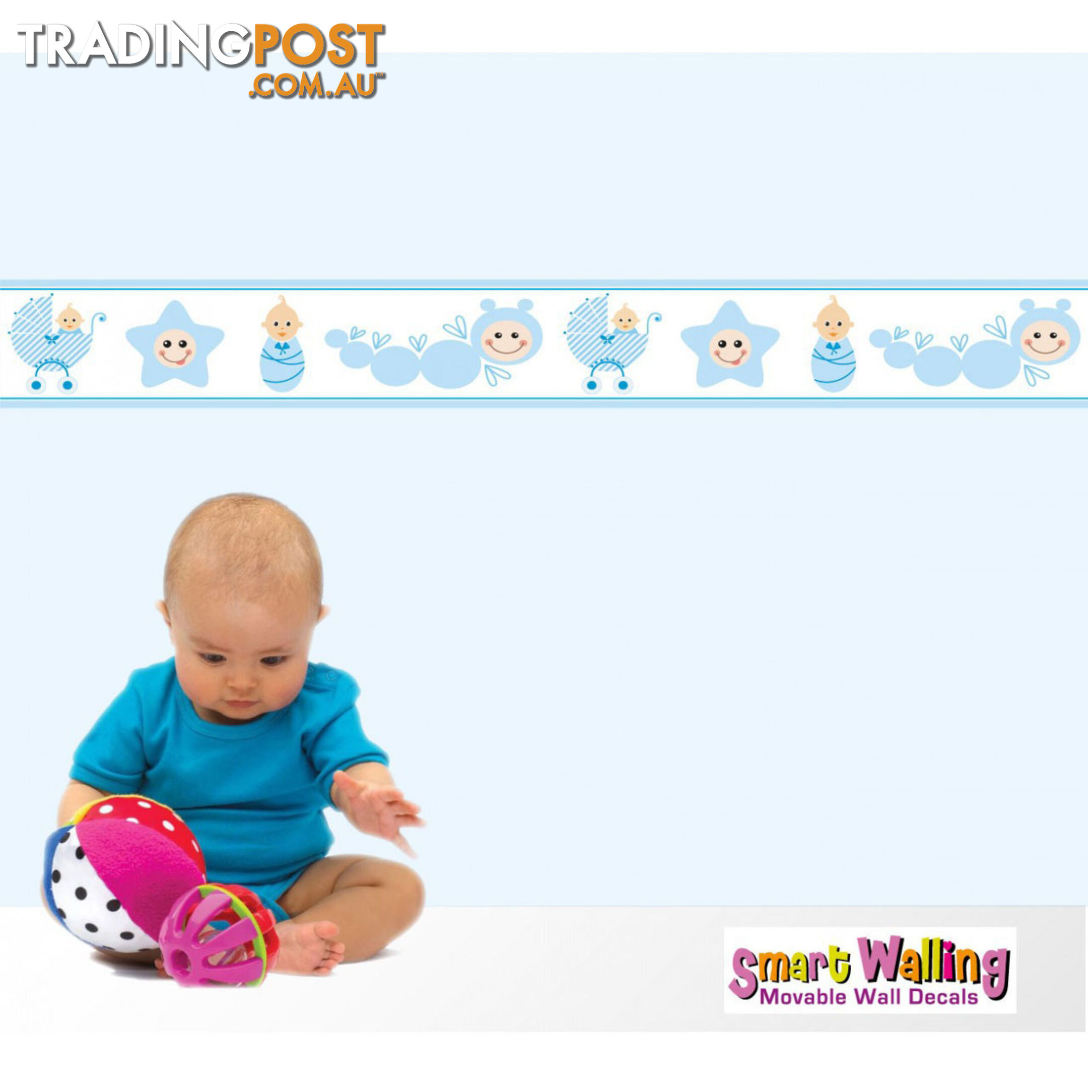 Blue Baby Caterpillar Wall Border Stickers - Totally Movable