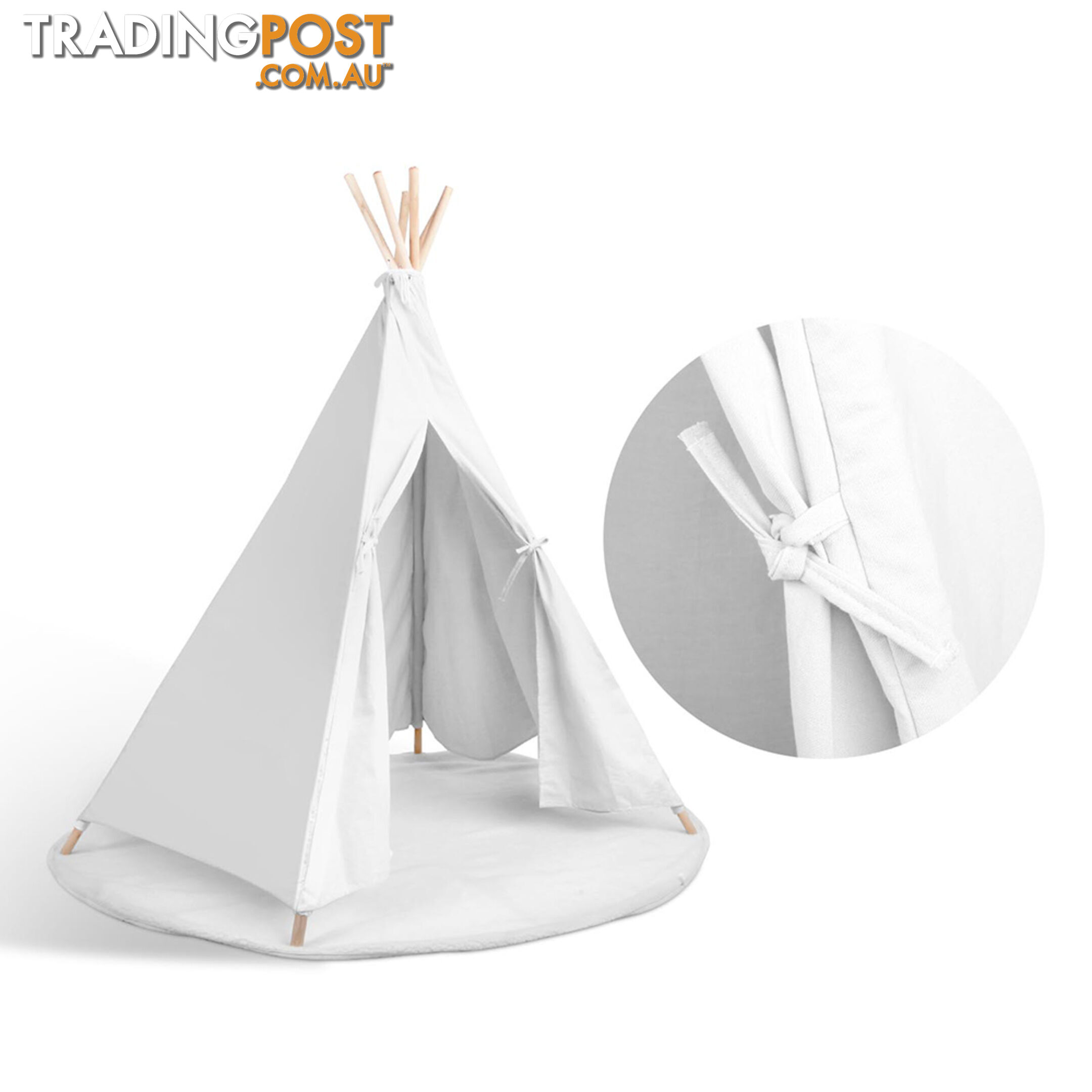 White Kids 6 Pole Teepee Canvas Tent