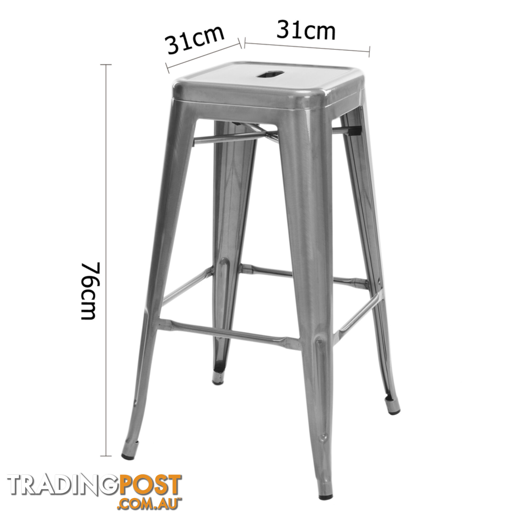 Set of 2 Steel Kitchen Bar Stool 76cm Metallic