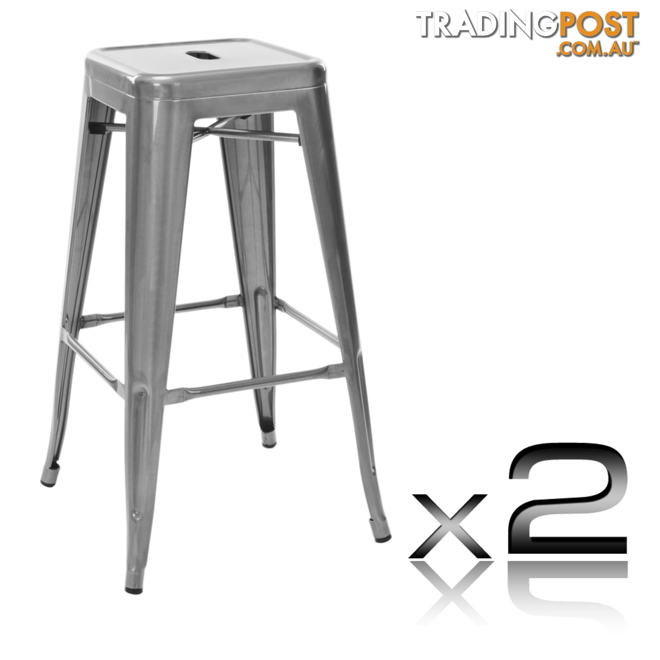 Set of 2 Steel Kitchen Bar Stool 76cm Metallic