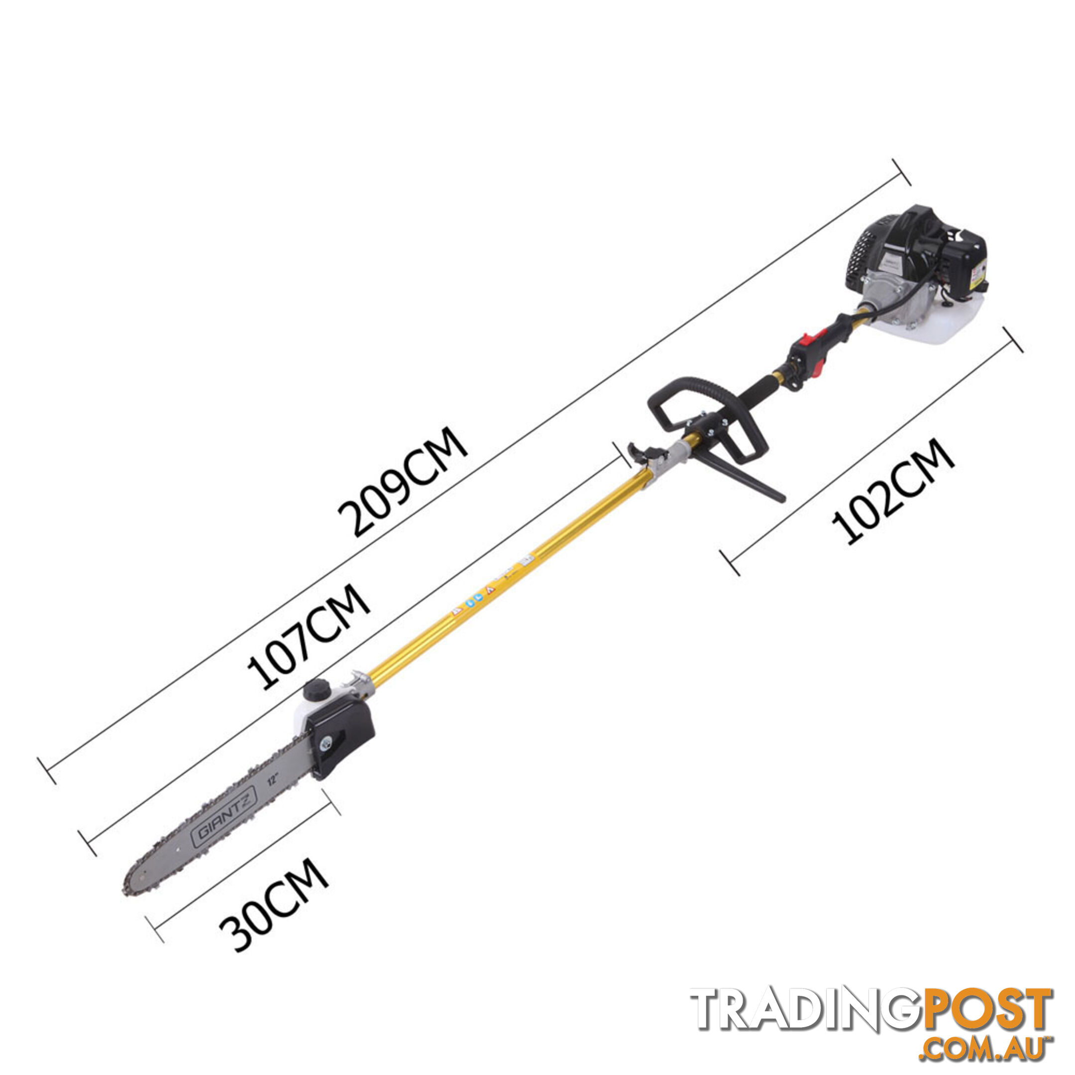 65cc 9 In 1 Petrol Pole Chainsaw Hedge Trimmer Whipper Snipper Pruner