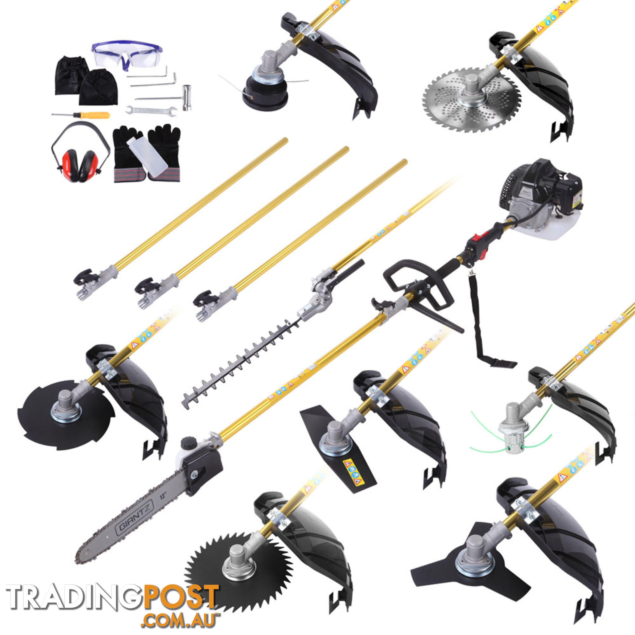 65cc 9 In 1 Petrol Pole Chainsaw Hedge Trimmer Whipper Snipper Pruner