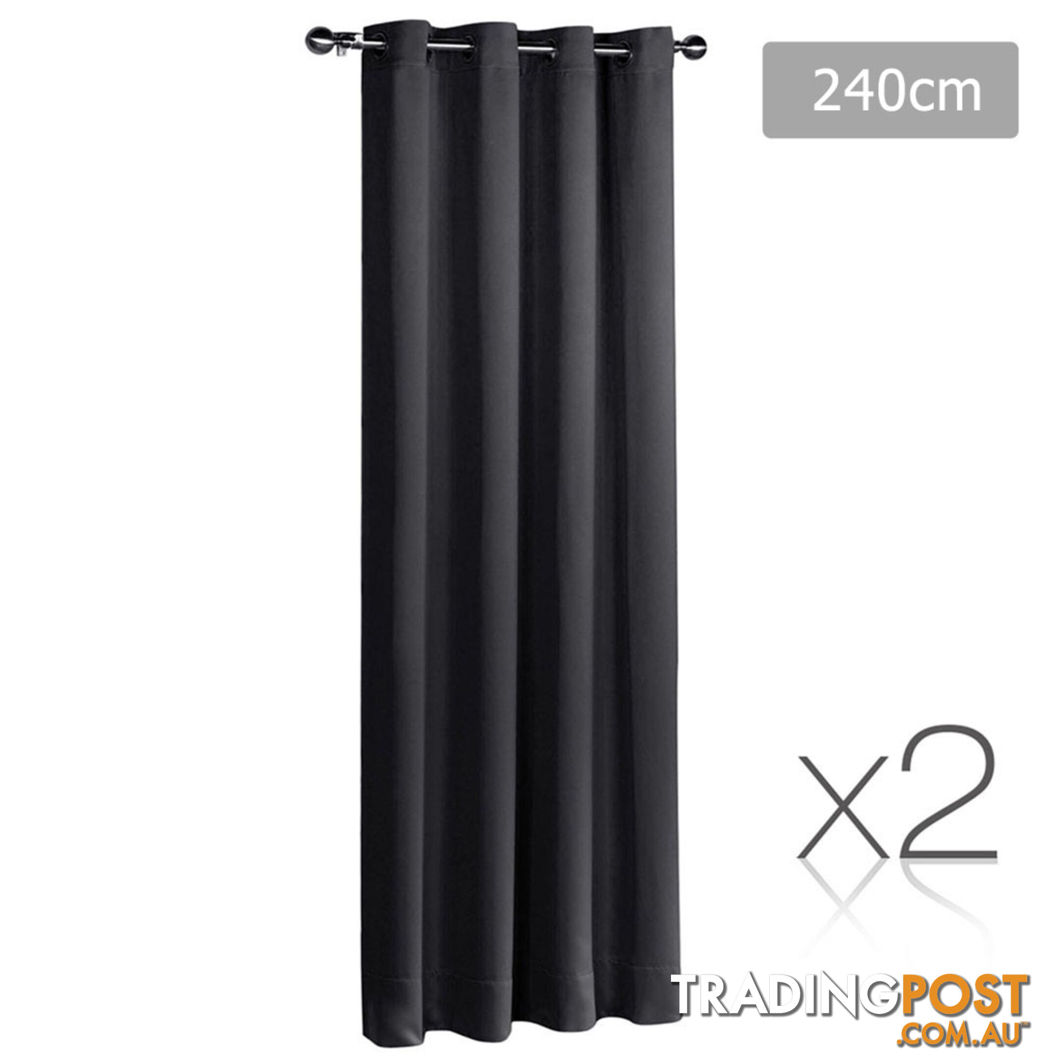 Set of 2 ArtQueen 3 Pass Eyelet Blockout Curtain Black 240cm