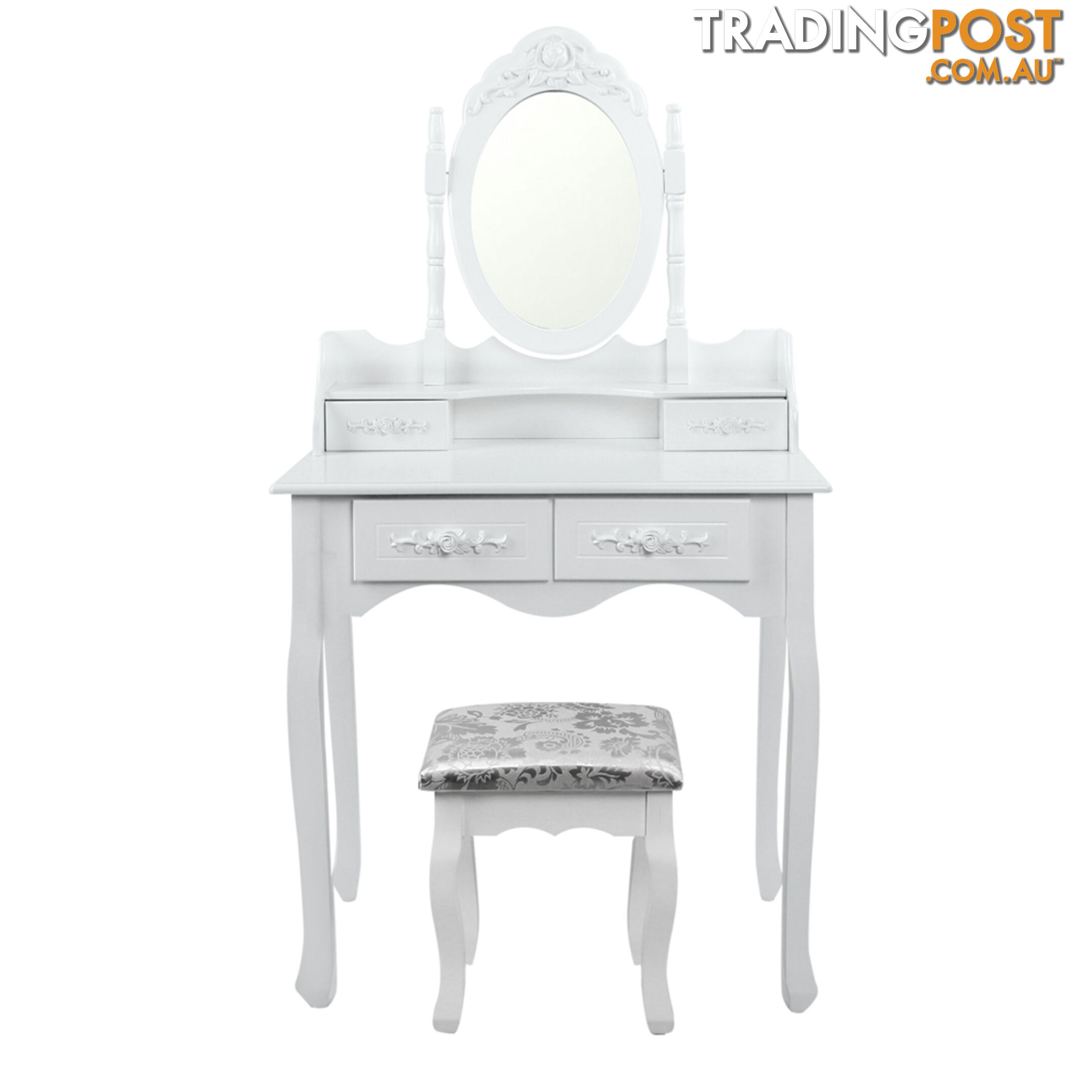 4 Drawer Dressing Table w/ Mirror White