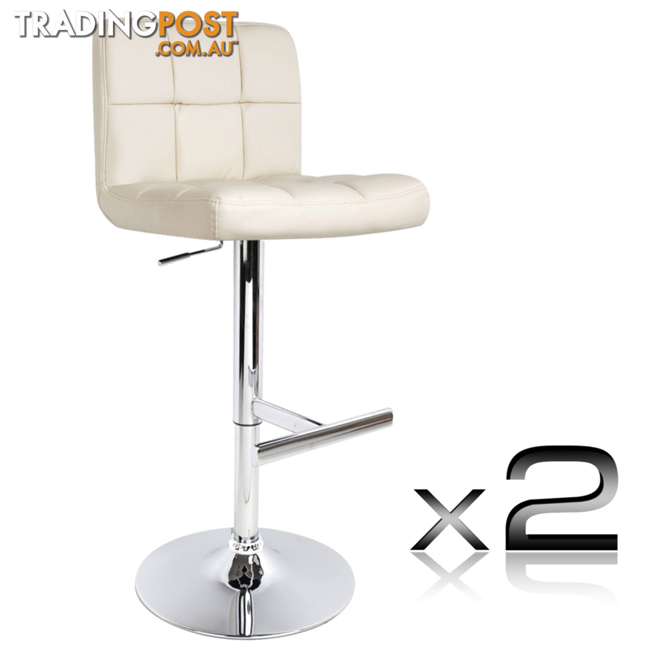 Set of 2 PU Leather Kitchen Bar Stool Beige