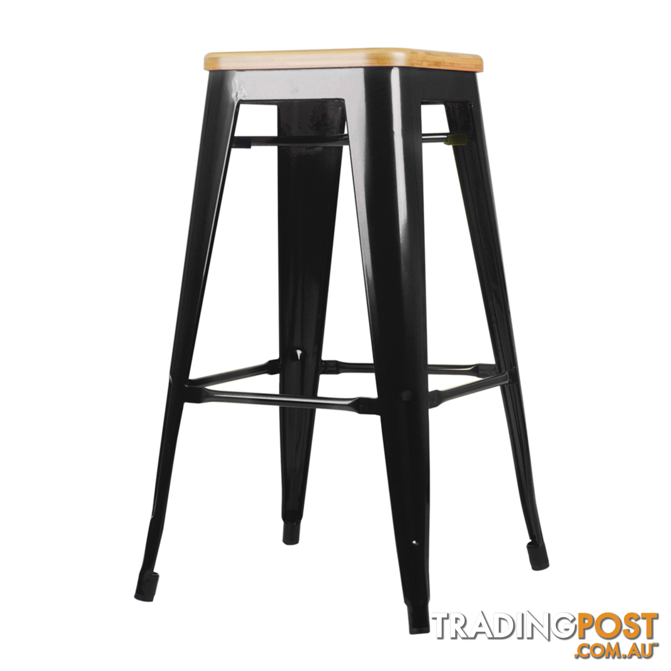 Set of 2 Replica Tolix Kitchen Bar Stool Bamboo Seat 66cm Black