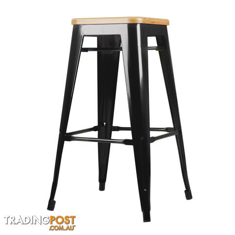 Set of 2 Replica Tolix Kitchen Bar Stool Bamboo Seat 66cm Black