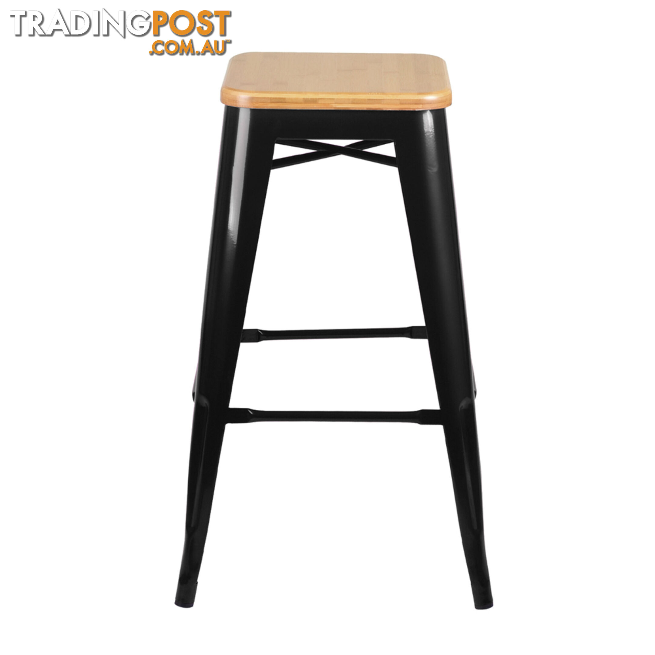 Set of 2 Replica Tolix Kitchen Bar Stool Bamboo Seat 66cm Black