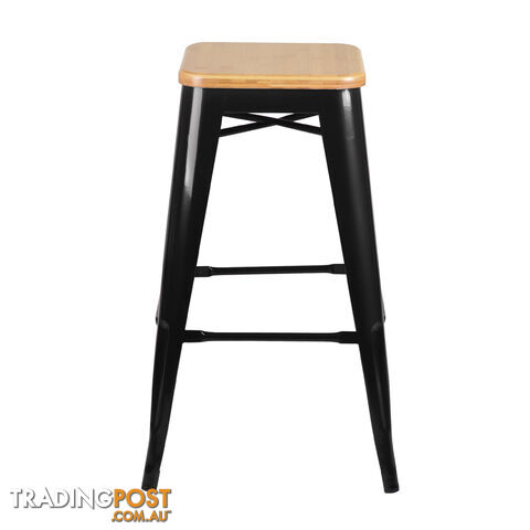 Set of 2 Replica Tolix Kitchen Bar Stool Bamboo Seat 66cm Black