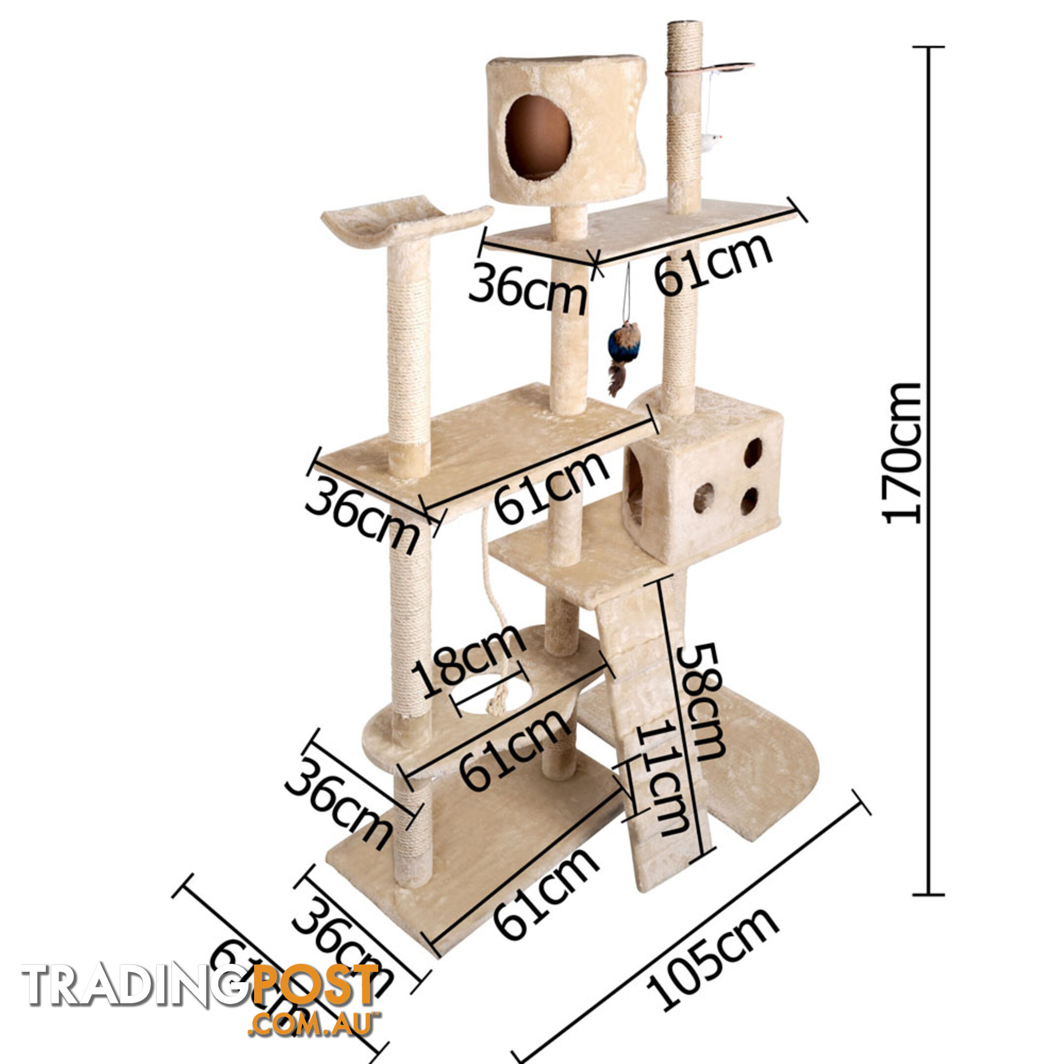 Cat Scratching Poles Post Furniture Tree 170cm Beige