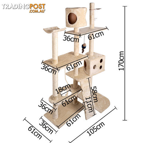 Cat Scratching Poles Post Furniture Tree 170cm Beige