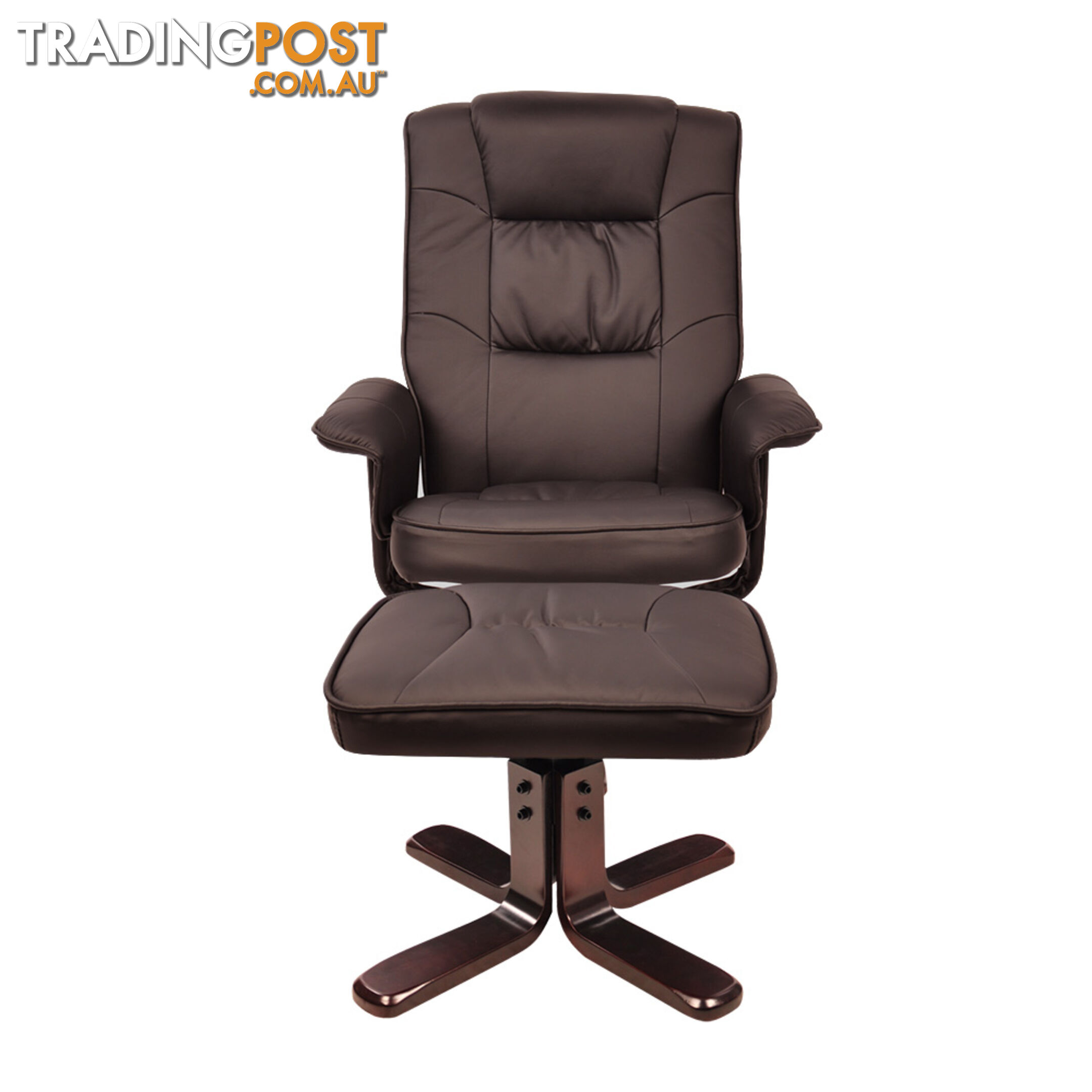 PU Leather Lounge Recliner Chair Ottoman Chocolate