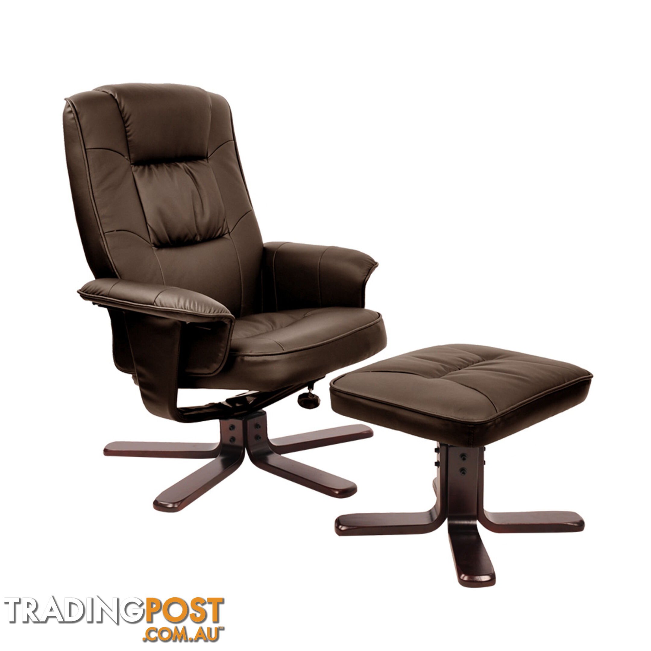 PU Leather Lounge Recliner Chair Ottoman Chocolate