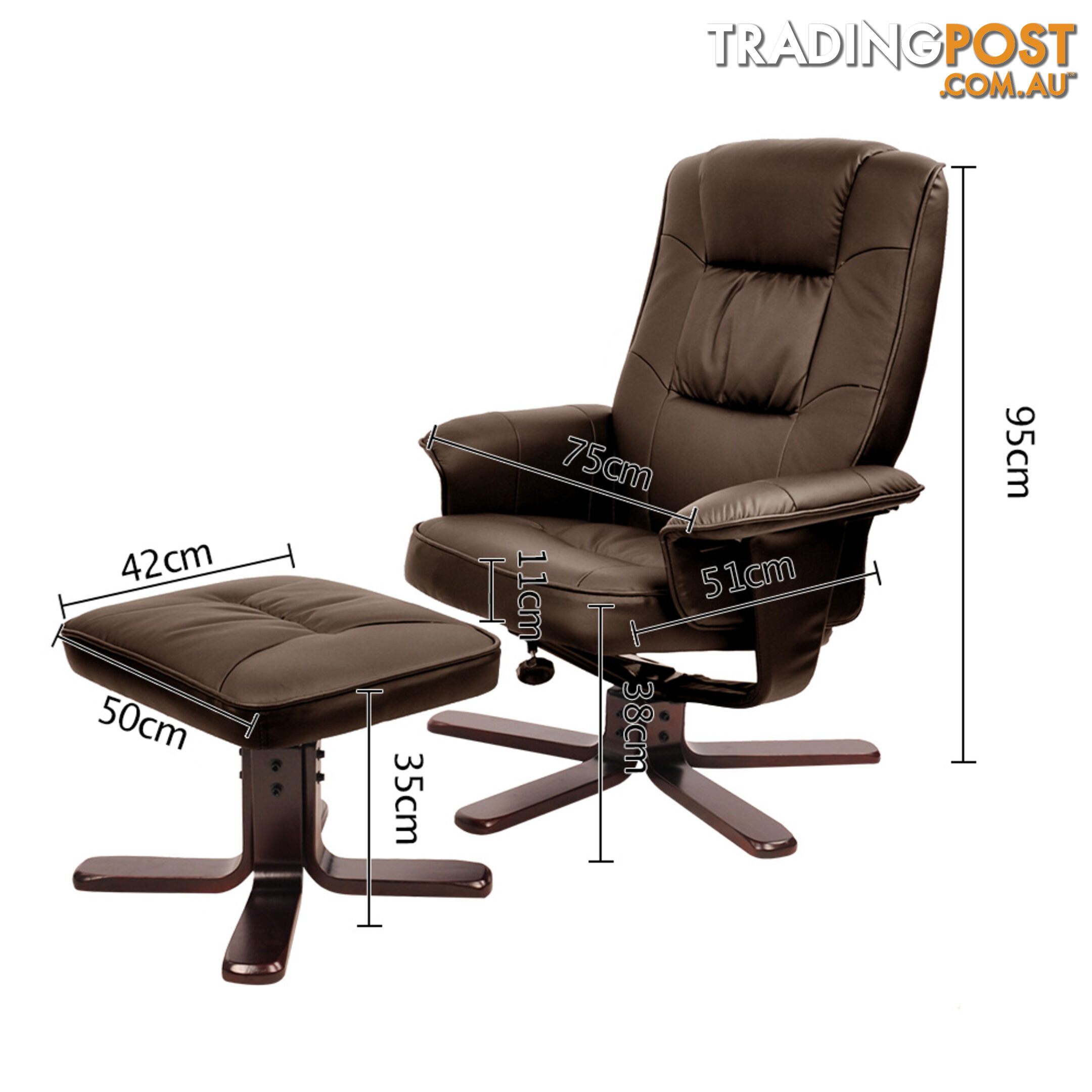 PU Leather Lounge Recliner Chair Ottoman Chocolate