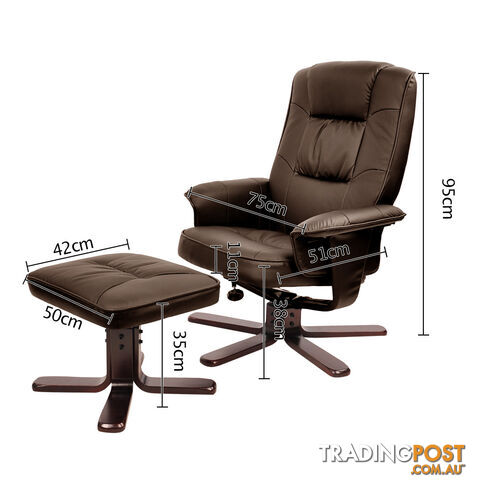 PU Leather Lounge Recliner Chair Ottoman Chocolate